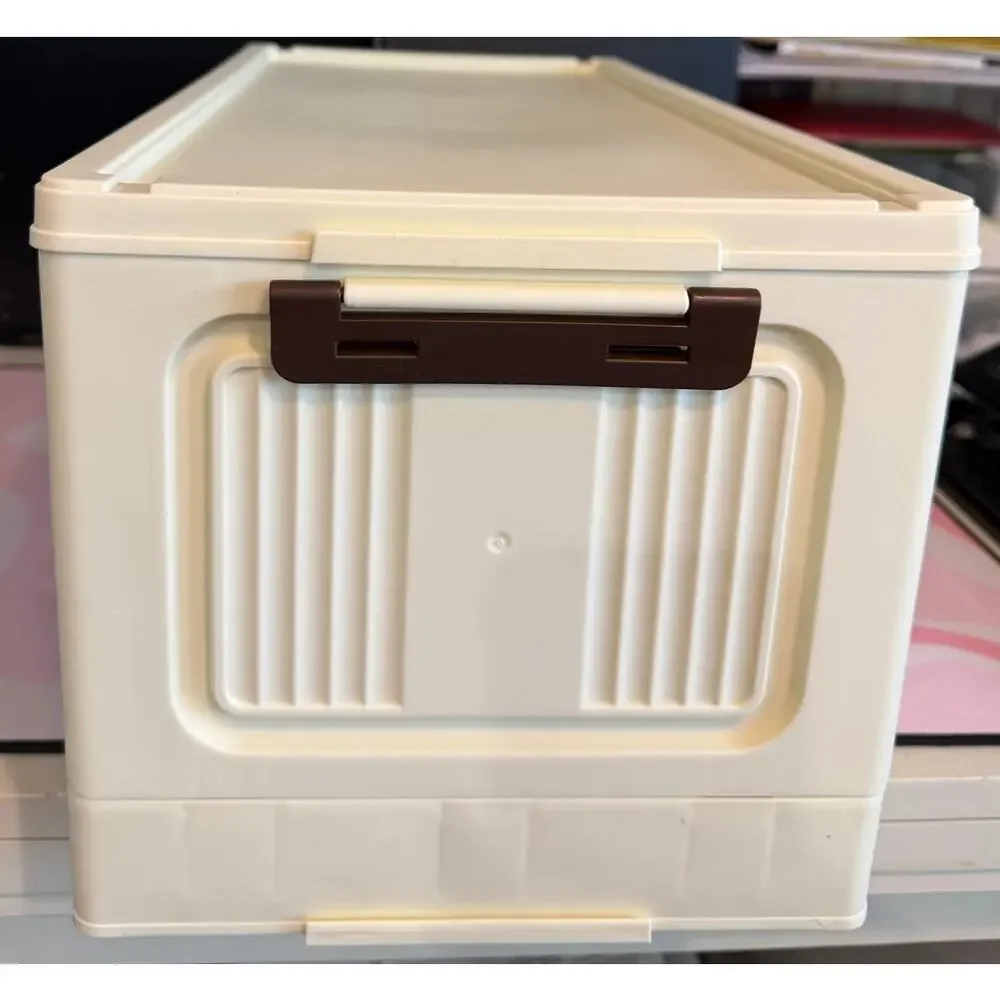 Modular Stackable Storage Cabinet Collapsible Storage Bins with wheels beige NEW
